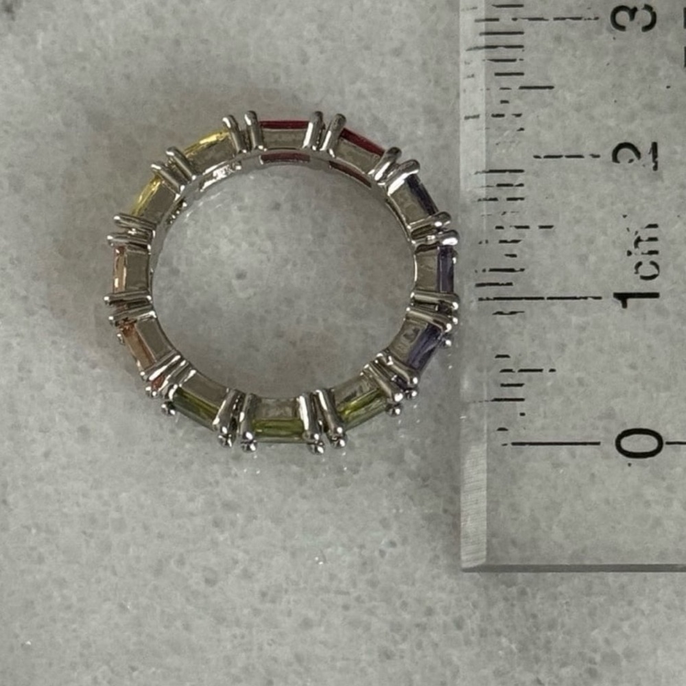 Silver Multi Color Princess Crystal Ring Size 7 - Picture 3 of 3